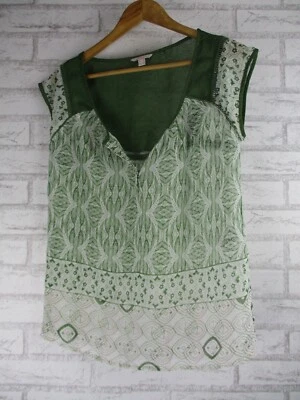 Esprit womens top blouse uk 12 green white v-neck sleeveless 		 - Image 1 of 4