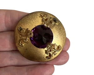 Vintage Art Nouveau Faceted Purple Amethyst Glass Brooch Pin C Clasp #G-7 - Picture 1 of 5