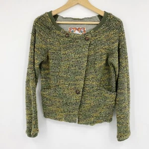Free People Womens Marled Boucle Jacket Polyester Wool Blend Green Sz M - Picture 1 of 8