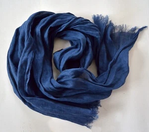 Denim blue 100 % linen light scarf organic softened flax shawl - Picture 1 of 9