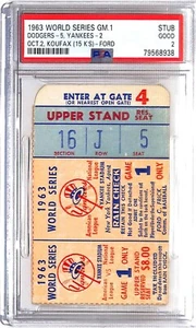 1963 World Series Game 1 Ticket Dodgers @ Yankees Koufax Win 15 K's PSA 2 - Picture 1 of 3