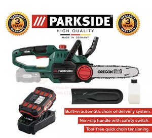 mango suave Motosierra con batería de 20 V y 4 Ah y cargador rápido espada  y cadena Grizzly AKS 2040 Lion lubricación automática de cadenas sistema de  sujeción rápida de cadena Cortacéspedes