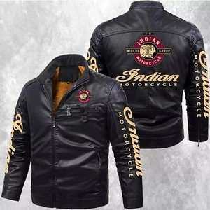 Men's Indian Motorcycle Jacket Genuine Cowhide Leather Inner Wool Biker Jacket - Picture 1 of 3