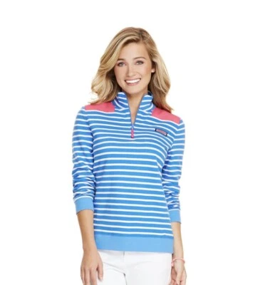 Sudadera Pullover Vineyard Vines Para Mujer Azul Rayas Oveja Cuarto Cremallera Talla M Foto 1 de 4