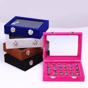 Velvet Ring Box Tray Jewellery Organiser Storage Rings Display Case Holder - Picture 1 of 18