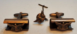 Vintage Copper Cufflinks And Tie Tack Pin Copper With Eagle - Picture 1 of 3