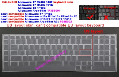 US Keyboard Cover Skin For Dell Alienware 17 R2 R3 R4 R5 P43F P31E,Area-51m - Image 1 of 4