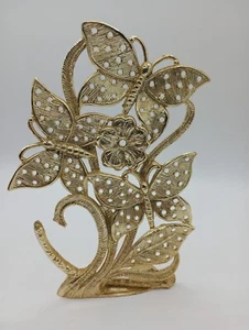 Vintage Torino Gold Toned Metal Earring Holder Butterfly Flower Shaped 6” 80s - Picture 1 of 4