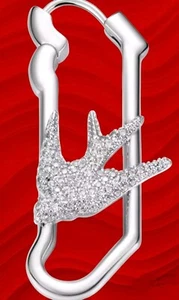 Unisex Pin Hoop Dove Earrings CZ 14k Plated White Gold Bird Earring Aporro Brand - Picture 1 of 3