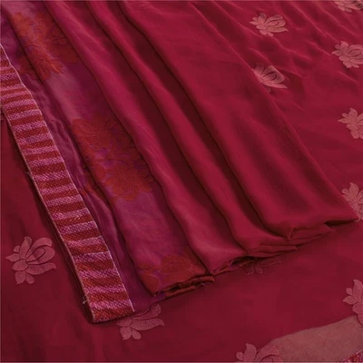 Sanskriti Vintage Sarees Pure Chiffon Embroidered Fabric Fuchsiasari 5Yd Fabric  - Image 1 of 4
