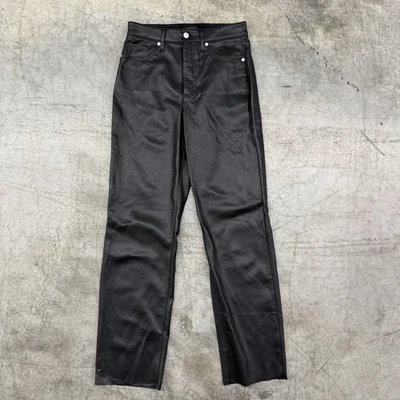 Pantalones de cuero veganos Express 6 imitación tiro súper alto modernos rectos negros Foto 1 de 4