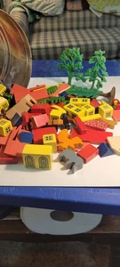 Wood Play Blocks West Germany Approx 85 Pieces Trees Blocks Zoo Tractor Car - Picture 1 of 9