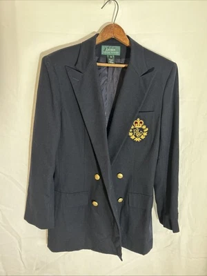 Blazer Polo Ralph Lauren DE COLECCIÓN Mujer Talla 12 Doble Pecho Lana Cresta Logo Foto 1 de 4