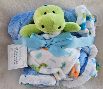 Le Bebe любимый зеленый белый синий динозавр безопасности одеяло милый мягкий флис - Изображение 1 из 2