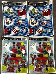 Decoraciones de ventana vintage de color para Halloween 4 hojas casa embrujada fantasma - Imagen 1 de 8
