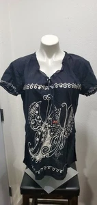 Koi by Kathy Peterson Y2k Scrub Sz M Black Lightweight Short Sleeve Top Nursing - Picture 1 of 8