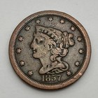 1857 BRAIDED HAIR LIBERTY HEAD HALF CENT 1/2C COPPER PHILADELPHIA 1857 BRAIDED HAIR LIBERTY HEAD HALF CENT 1/2C COPPER PHILADELPHIA