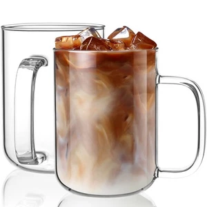 Glass Coffee Mugs, 20 oz Ice coffee cups, Large Clear Tea Cups Set of 2, Glas... - Picture 1 of 7