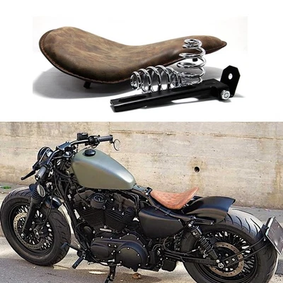Brown PU Solo Seat Driver Seat w/ Springs For Harley Sportster 883 1200 Bobber - Image 1 of 4