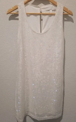 Top túnica LAUREN CONRAD lentejuelas blancas sin mangas noche vacaciones talla 2 llavero Foto 1 de 3