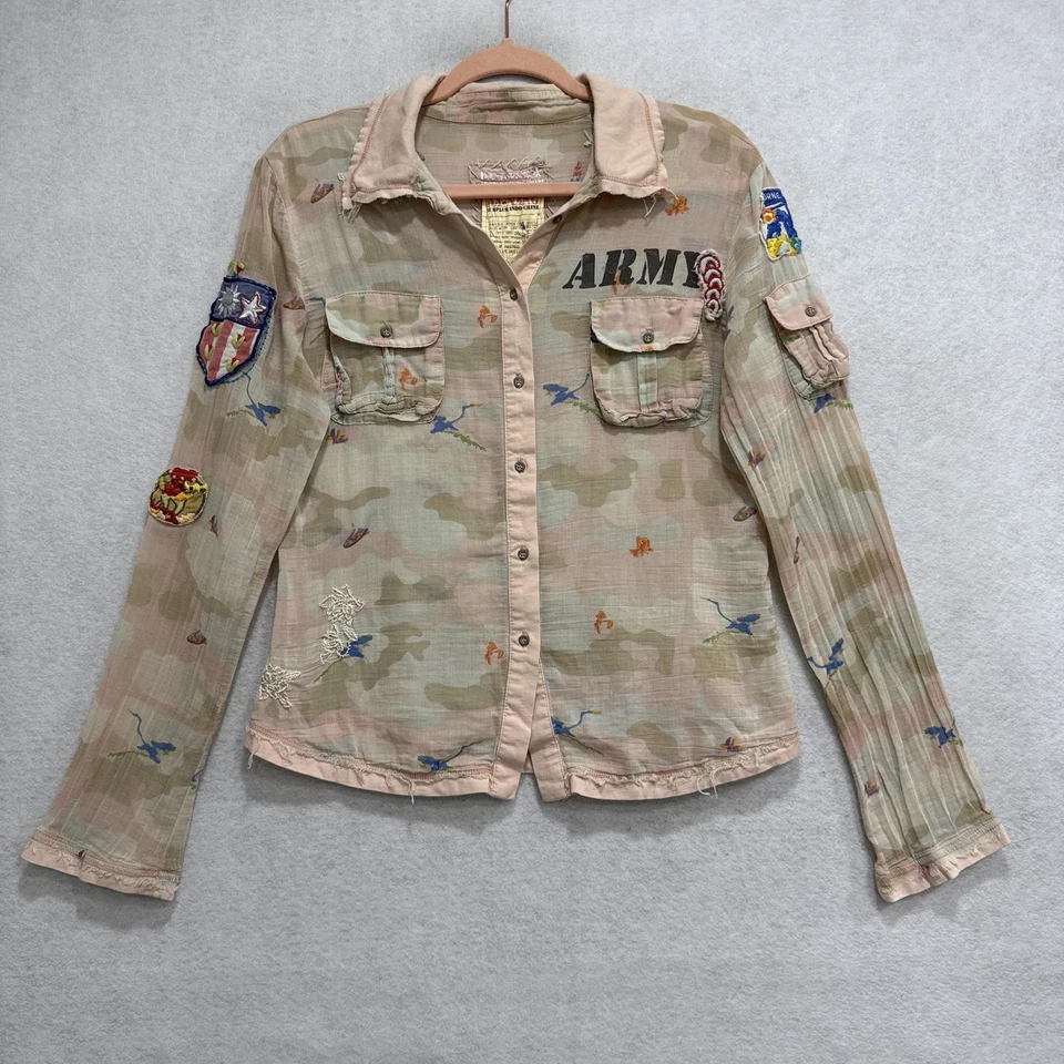 Da-Nang Camisa Chaqueta Mujer Mediana Rosa Camuflada Ejército Parche Encaje Bordado Boho Foto 1 de 4