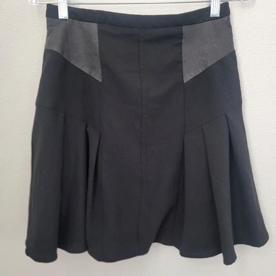 Nanette Lepore 尺寸 4 百褶裙美国制造皮革衬里内衬深色学术界 — 第 1/4 张图片