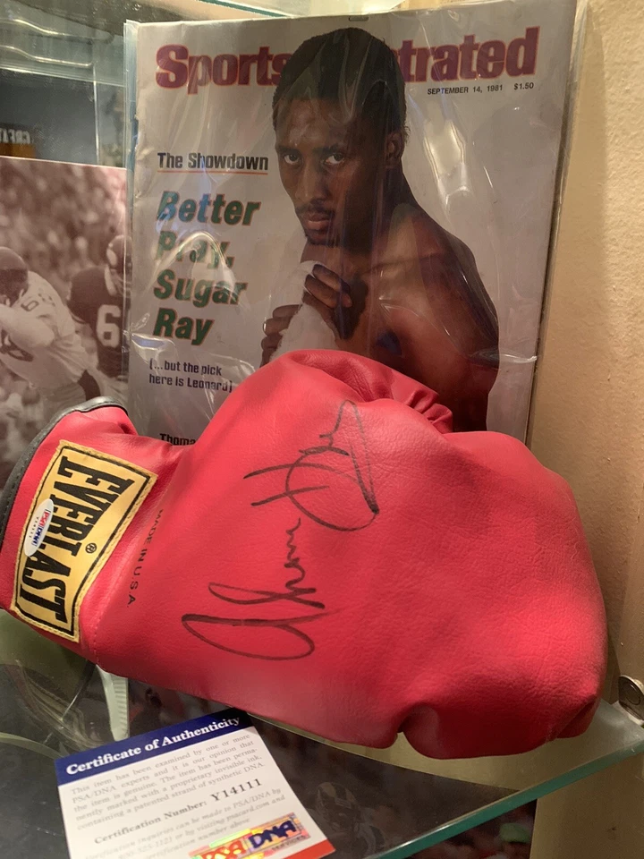 vintage thomas “the hitman” hearns autographed boxing glove and magazine PSA🔥 - Image 1 of 4
