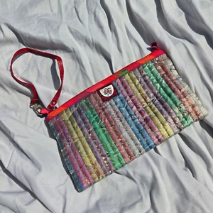 Vintage Rainbow Micro Pastel Clutch Purse with Strap Korea Iridescent Floral - Picture 1 of 11
