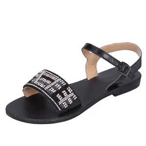 zapatos mujer CAFè NOIR 35 EU sandalias negro cuero strass MGC025 DG718 - Imagen 1 de 3