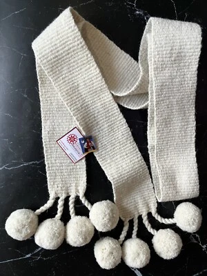 Ivory Belt Pompom Wool Ukraine Woven Tie Sash White Krajka Wide Natural Boho Eco - Image 1 of 4