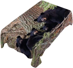 Black Bears Rectangle Tablecloth 52X70 Inch, Black, Polyester, Oil Stain Resista - Picture 1 of 12