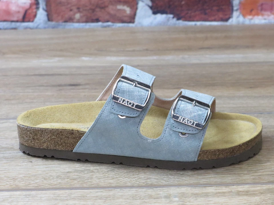 Para mujeres NAOT Santa Bárbara verde azulado lino cuero tobogán con correas de hebilla *7500-GAB Foto 1 de 4