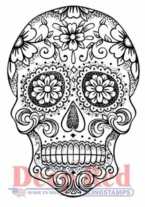 SUGAR SKULL DEEP RED CLING RUBBER STAMP Unmounted Day of the Dead - Bild 1 von 1