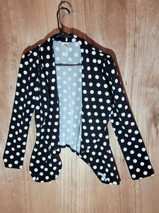 moa cardigan blouse shirt womens size medium long sleeve stretch polka dot black - Picture 1 of 8