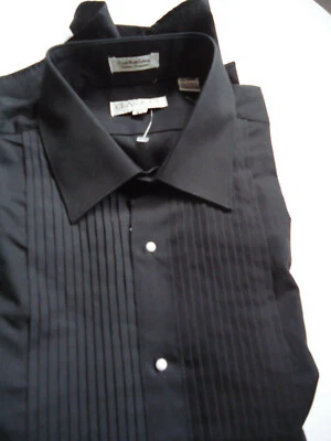 Camisa social masculina NOS anos 80 PLEATED BIB 16 1/2 PRETA preppy baile de formatura  - Imagem 1 de 4