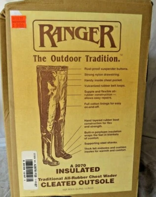 Ranger Bluecat Insulated Traditional All Rubber Chest Wader, Size 7, A2070 Green - Image 1 of 3