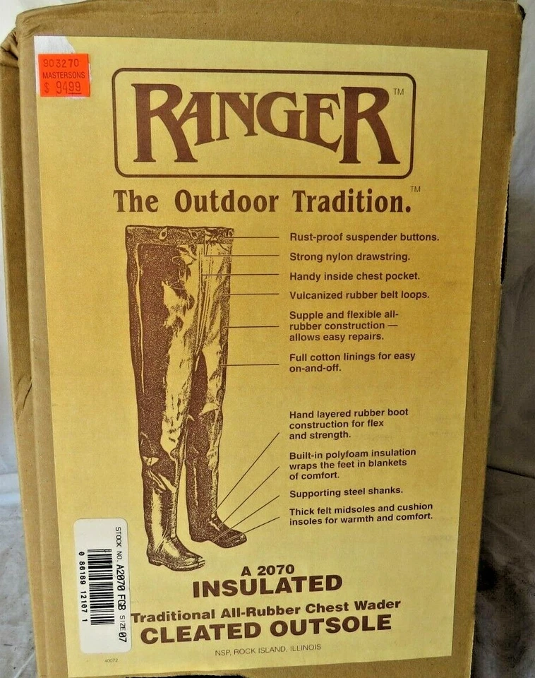 Ranger Bluecat Insulated Traditional All Rubber Chest Wader, Size 7, A2070 Green - Image 1 of 3