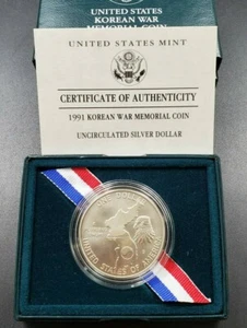 1991 D KOREAN WAR MEMORIAL BU Silver $1 Dollar Commemorative Coin OGP Box COA - Picture 1 of 3