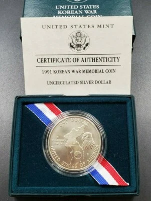 1991 D KOREAN WAR MEMORIAL BU Silver $1 Dollar Commemorative Coin OGP Box COA - Image 1 of 3