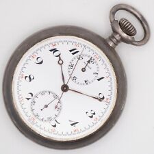 Agassiz 18-J 6-Adj 30-Minute 2-Register Chronograph Silver Antique Pocket Watch