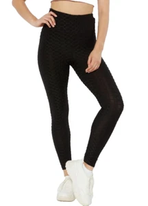 Rue21 Black Honeycomb Ruched Back High Rise Leggings Women Juniors Size Medium - Picture 1 of 2