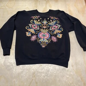 Vintage 1991 Marcy N Me EZL Sweater Floral Design W/ Beaded Acc USA Made One Sz. - Bild 1 von 5