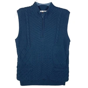 Cat & Jack Sweater Vest Cable Knit Sherpa Lined Pullover 1/4 Zip Navy L 12/14 - Picture 1 of 10