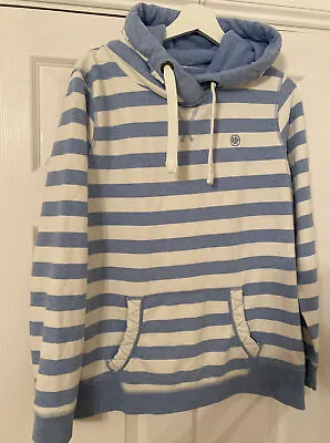 Fat Face Womens Blue White Striped Fleece  Pullover Hoodie Size 12 • 18.30€