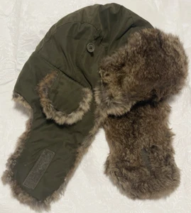 Vintage Weatherproof Trapper Hat Genuine Rabbit Fur Lined Size XL Army Green - Picture 1 of 12