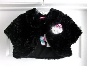 $60 HELLO KITTY Girl Baby Fluffy Black Shrug Jacket Sequin Kitty Sz 1-3 NEW - Picture 1 of 3