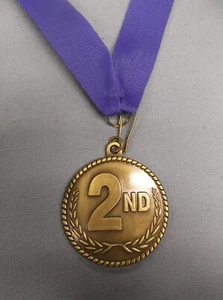 2nd place gold wreath medal blue neck drape trophy - Picture 1 of 1