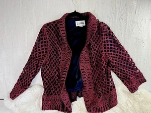 Joseph Ribkoff Women’s Red Black Embroidered Lace Sheer jacket Blazer XL - Picture 1 of 10