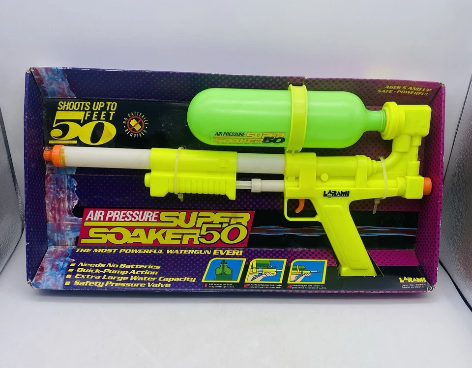 Air Pressure Super Soaker 50 Larami 9929 Water Squirt Gun 1990 Yellow Green