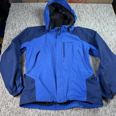 Marmot Jacket Mens Medium Blue GoreTex Wind Rain Ski Shell Hooded Nylon - Image 1 of 4
